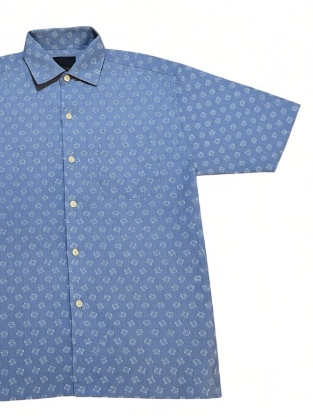 Slates Blue Stripe Aztec Print Button Up Shirt Mens L Vintage 90s 100% Cotton